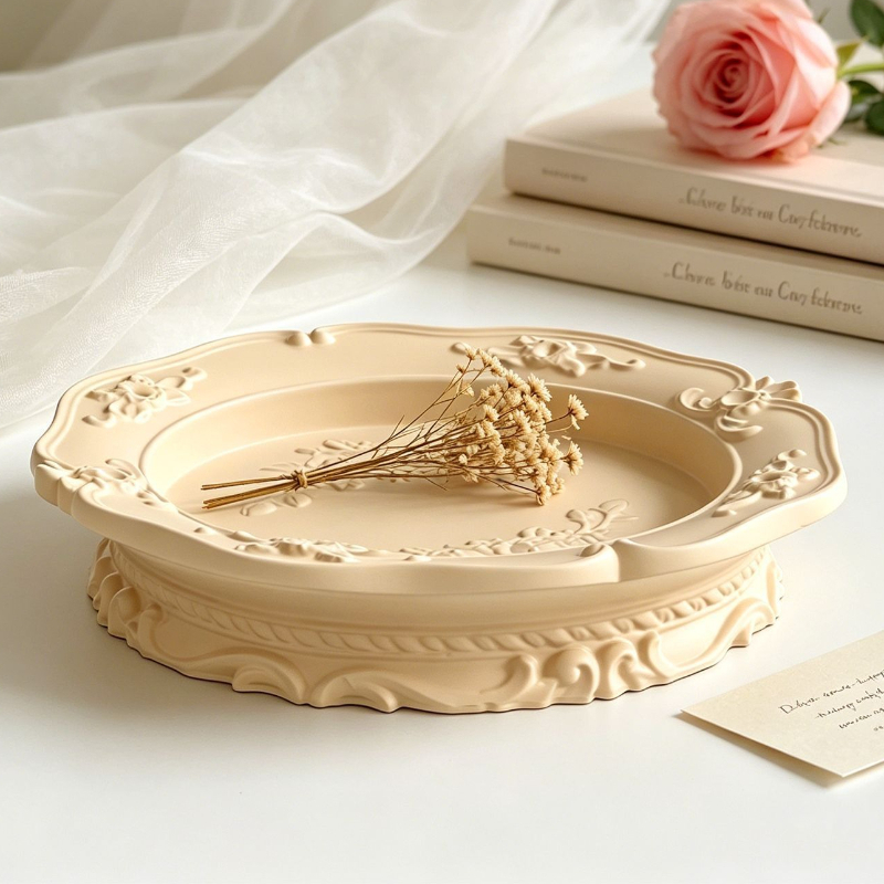 Soap Making Silicone Molds - แม่พิมพ์ซิลิโคนลายลูกไม้บาโรกสไตล์วินเทจสุดหรู รูปทรงวงรี/วงกลม สำหรับทำถาดวางของตกแต่ง ถาดใส่เครื่องประดับ ถาดใส่สบู่/เทียนหอม ของขวัญสำหรับฤดูร้อน