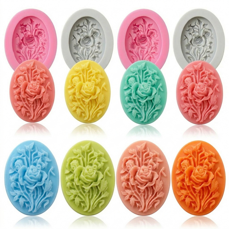 Soap Making Silicone Molds - แม่พิมพ์ซิลิโคน 4 ชิ้นรูปทรงดอกไม้，แม่พิมพ์ซิลิโคนที่ถอดออกง่ายและนำกลับมาใช้ใหม่ได้，เหมาะสำหรับการทำสบู่แฮนด์เมดในฤดูร้อน，ยังเหมาะสำหรับการใช้งานอื่นๆ