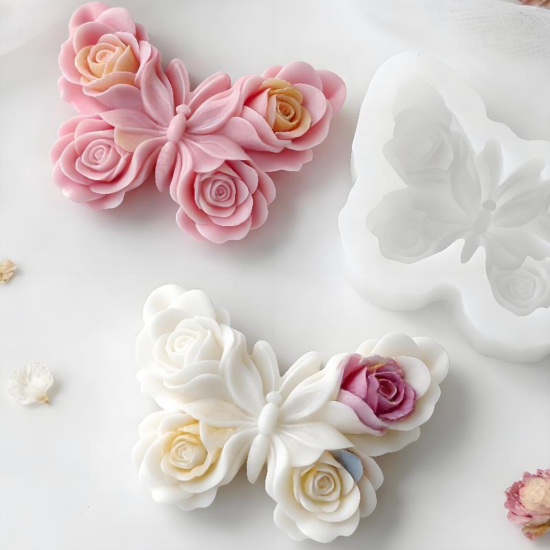 Soap Making Silicone Molds - แม่พิมพ์ซิลิโคนรูปผีเสื้อกุหลาบ DIY สำหรับทำเทียนหอม ปูนปลาสเตอร์ เรซิ่นอีพ็อกซี่ ของตกแต่ง